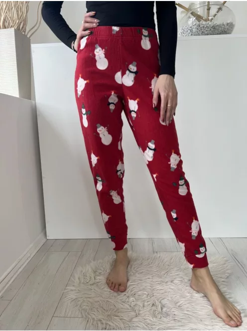 Dunnes (S) Piros Gumisderekú Hóember Mintás, Pizsama Nadrág