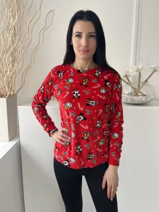 TU (M) Piros Kereknyakú Karácsonyi Mintás, Pizsama Felső