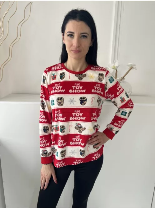 Primark (XS) Piros Fehér Csíkos Kereknyakú, Pizsama Felső