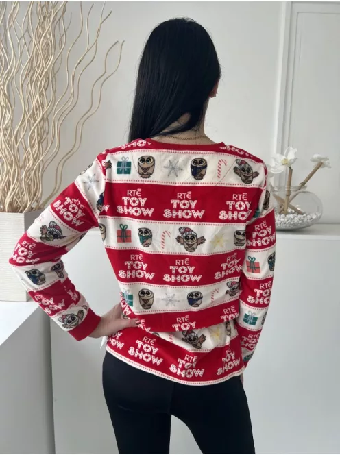 Primark (XS) Piros Fehér Csíkos Kereknyakú, Pizsama Felső