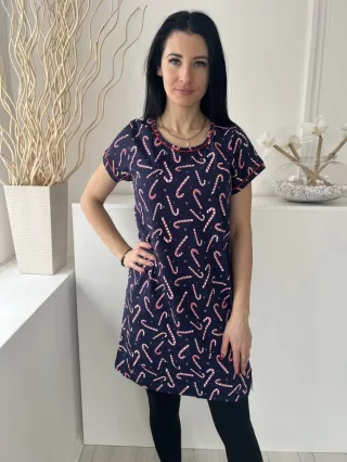   TU (M) Kék 100% Pamut Kereknyakú, Nyalókamintás, Pizsama Felső