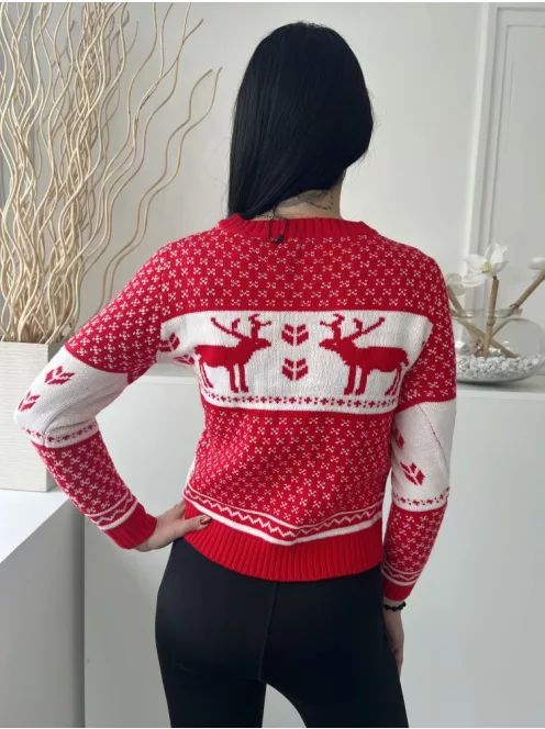 Boohoo (S) Piros Fehér Kötött Kereknyakú Pulóver