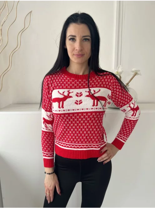 Boohoo (S) Piros Fehér Kötött Kereknyakú Pulóver