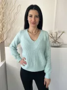 Dunnes (S) Mentazöld Anyagában Mintás, V Kivágású Vastag Kötött Anyagú Pulóver
