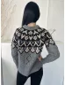   Gallery (S) Szürke-Fekete Felül Mintás, Kerek Nyakú Anyagában Lyukacsos, Kötött Pulóver