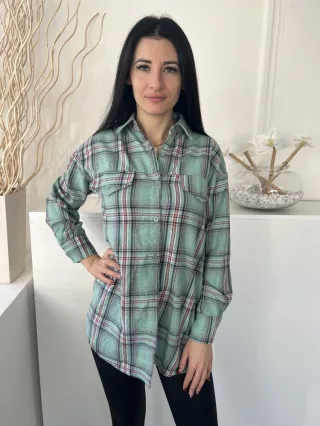   Pretty Little Thing (XS) Zöld Piros-Fehér Kockás, Elől Végig Gombos Mellnél Zsebes, Galléros Felső