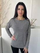 Emery Rose (M) Fekete-Fehér Csíkos, Csónak Nyakú Enyhén Áttetsző Felső