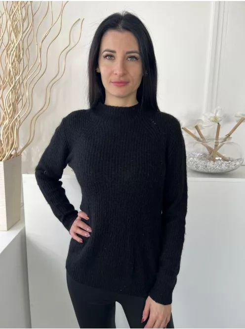 S.Oliver (M) Fekete Anyagában Bordázott, Kerek Nyakú Oldalt Sliccelt, Kötött Pulóver