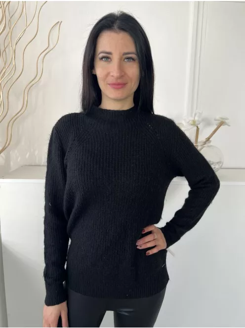 S.Oliver (M) Fekete Anyagában Bordázott, Kerek Nyakú Oldalt Sliccelt, Kötött Pulóver