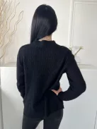 S.Oliver (M) Fekete Anyagában Bordázott, Kerek Nyakú Oldalt Sliccelt, Kötött Pulóver