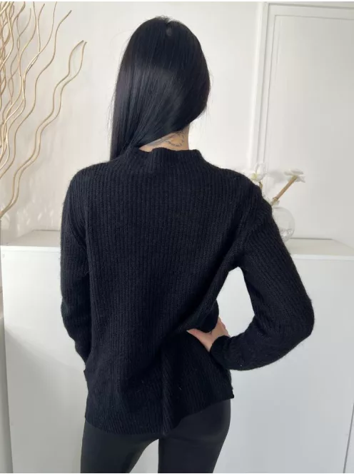 S.Oliver (M) Fekete Anyagában Bordázott, Kerek Nyakú Oldalt Sliccelt, Kötött Pulóver