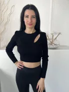 Primark (M) Fekete Felül Kivágott, Kerek Nyakú Anyagában Bordázott, Rövidített Derekú Felső