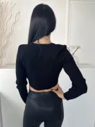 Primark (M) Fekete Felül Kivágott, Kerek Nyakú Anyagában Bordázott, Rövidített Derekú Felső