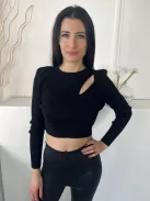 Primark (M) Fekete Felül Kivágott, Kerek Nyakú Anyagában Bordázott, Rövidített Derekú Felső