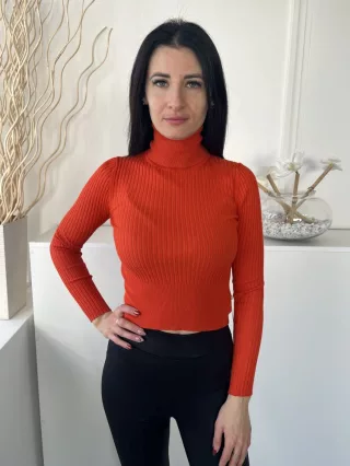   ZARA (S) Narancssárga Anyagában Bordázott Garbós Nyakú, Rövidített Derekú Felső