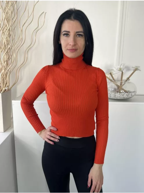 ZARA (S) Narancssárga Anyagában Bordázott Garbós Nyakú, Rövidített Derekú Felső