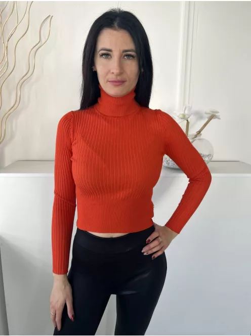 ZARA (S) Narancssárga Anyagában Bordázott Garbós Nyakú, Rövidített Derekú Felső