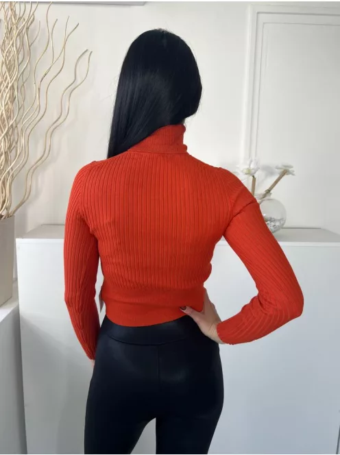 ZARA (S) Narancssárga Anyagában Bordázott Garbós Nyakú, Rövidített Derekú Felső