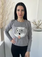 Henry Holland (M) Szürke Elől Bolyhos Kutya Mintás Kerek Nyakú, Gépikötött Felső