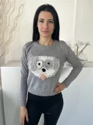 Henry Holland (M) Szürke Elől Bolyhos Kutya Mintás Kerek Nyakú, Gépikötött Felső