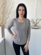  (M) Szürke Könyökén Csillogó Csillagmintás Kerek Nyakú, Kellemes Puha Anyagú Felső