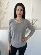  (M) Szürke Könyökén Csillogó Csillagmintás Kerek Nyakú, Kellemes Puha Anyagú Felső