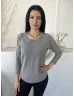   (M) Szürke Könyökén Csillogó Csillagmintás Kerek Nyakú, Kellemes Puha Anyagú Felső