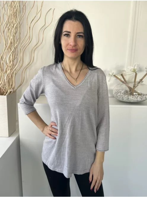 Kettlewell (M) Világos Szürke V Kivágású, Oldalt Sliccelt Gépikötött Felső