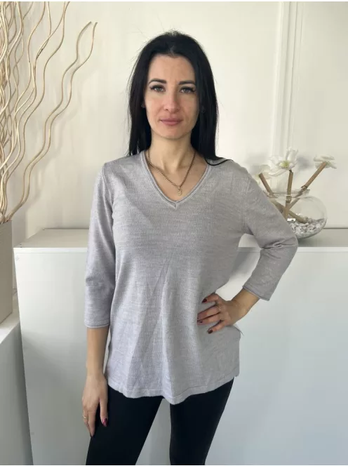 Kettlewell (M) Világos Szürke V Kivágású, Oldalt Sliccelt Gépikötött Felső