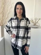 Shein (M) Fehér-Fekete Kockás, Elől Végig Gombos Galléros, Vastag Anyagú Felső
