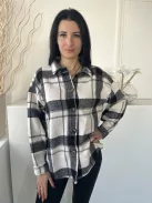 Shein (M) Fehér-Fekete Kockás, Elől Végig Gombos Galléros, Vastag Anyagú Felső