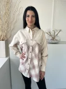 ÚJ River Island (M) Drapp Mályva Kockás, Elől Végig Gombos Mellnél Díszzsebes, Vastag Flanel Anyagú Felső