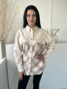 ÚJ River Island (M) Drapp Mályva Kockás, Elől Végig Gombos Mellnél Díszzsebes, Vastag Flanel Anyagú Felső