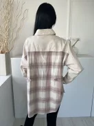 ÚJ River Island (M) Drapp Mályva Kockás, Elől Végig Gombos Mellnél Díszzsebes, Vastag Flanel Anyagú Felső