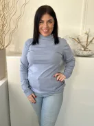 Cotton (M) Égkék 100% Pamut Alapanyagú, Garbós Nyakú Patentos Ujjvégű Felső