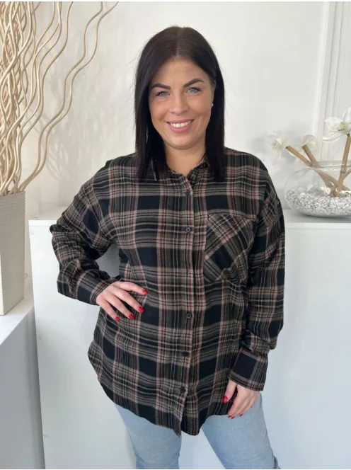 Primark (M) Barna-Fekete Kockás, Elől Végig Gombos Mellnél Zsebes, Vastaga Anyagú Felső