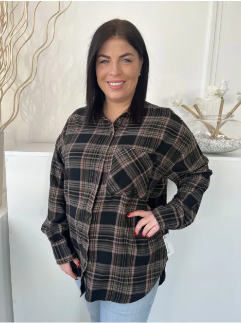 Primark (M) Barna-Fekete Kockás, Elől Végig Gombos Mellnél Zsebes, Vastaga Anyagú Felső