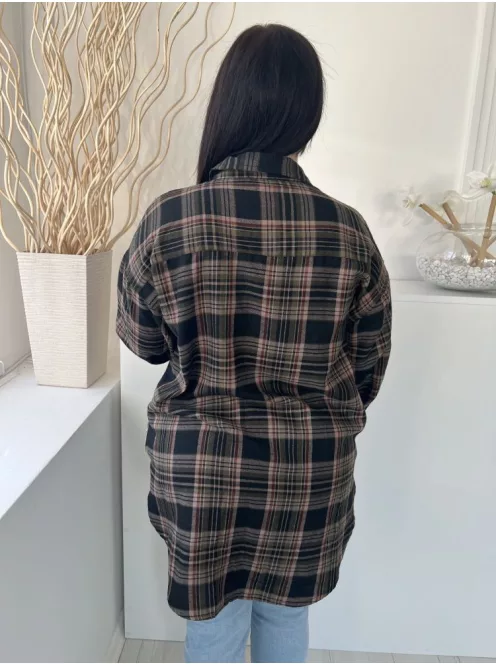 Primark (M) Barna-Fekete Kockás, Elől Végig Gombos Mellnél Zsebes, Vastaga Anyagú Felső