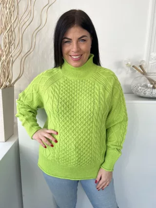   ÚJ Hema (M) Lime  Anyagában Mintás, Oldalt sliccelt Magasított Nyakú, Kötött Pulóver