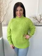 ÚJ Hema (M) Lime  Anyagában Mintás, Oldalt sliccelt Magasított Nyakú, Kötött Pulóver