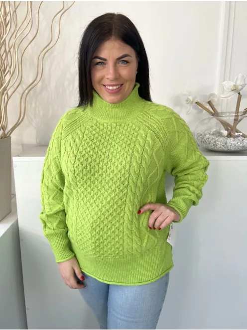 ÚJ Hema (M) Lime  Anyagában Mintás, Oldalt sliccelt Magasított Nyakú, Kötött Pulóver