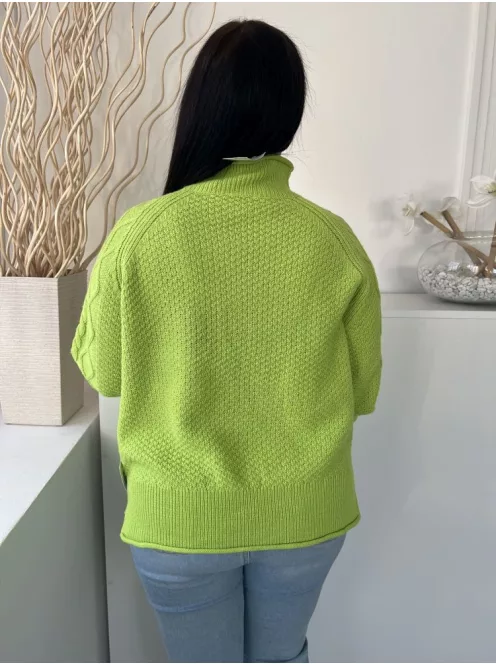ÚJ Hema (M) Lime  Anyagában Mintás, Oldalt sliccelt Magasított Nyakú, Kötött Pulóver