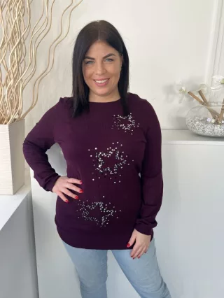   Wallis (M) Padlizsán Elől Flitteres Csillag Mitás Vékony Gépikötött Felső