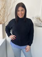 George (M) Mélykék Alul Ingbetétes, Magasított Nyakú Vastag Kötött Pulóver