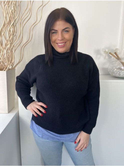 George (M) Mélykék Alul Ingbetétes, Magasított Nyakú Vastag Kötött Pulóver