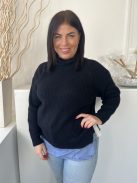 George (M) Mélykék Alul Ingbetétes, Magasított Nyakú Vastag Kötött Pulóver