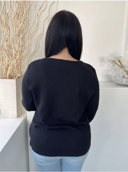 BM Collection (M) Fekete Nyakánál Csipkemintás, Oldalt Sliccelt Anyagában Mikrobordázott Felső