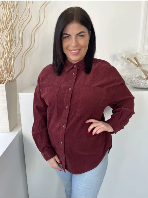 TU (L) Bordó Elől Végig Gombos, Mellnél Zsebes Galléros, Kordbársony Felső