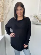 ZARA (M) Fekete Csónak Nyakú, Enyhén Áttetsző Oldalt Sliccelt Felső