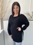 ZARA (M) Fekete Csónak Nyakú, Enyhén Áttetsző Oldalt Sliccelt Felső